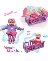 Baby Magic Crib Time Fun (6556), 12” Soft body baby doll, 6 different baby sounds, molded crib, accessories and bonus outfit. Age 2+, Caucasian [Amazon Exclusive]
