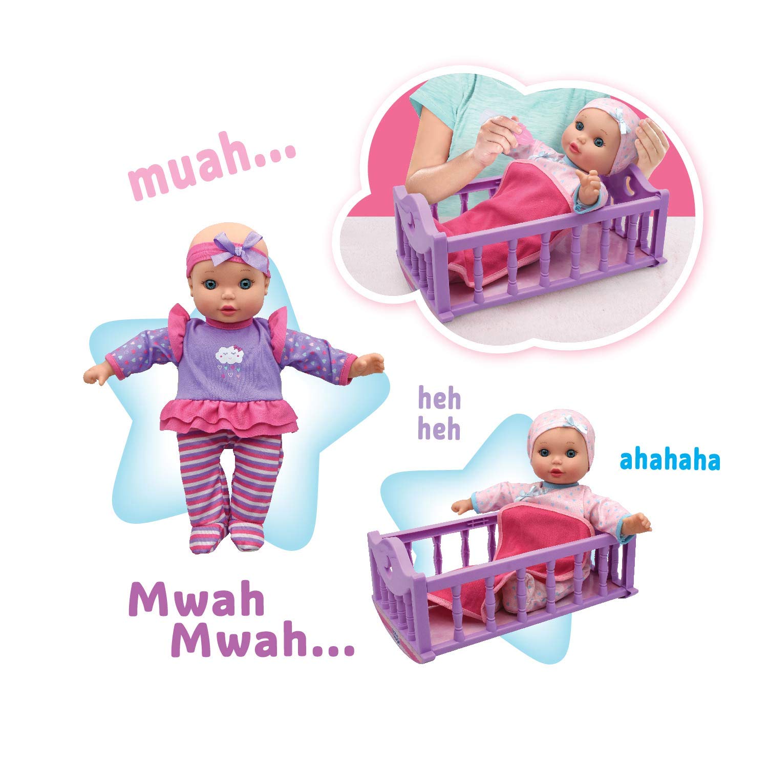 Baby Magic Crib Time Fun (6556), 12” Soft body baby doll, 6 different baby sounds, molded crib, accessories and bonus outfit. Age 2+, Caucasian [Amazon Exclusive]