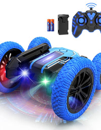 Remote Control Car, Wyzng RC Stunt Car Toy with LED Controller, 360°Flip Double Sided Stunt Car, 4WD Off-Road RC Car for Boys with 5 LED Lights, Rechargeable Battery, Toy Car for kids 5,6,7,8-12 Gifts

