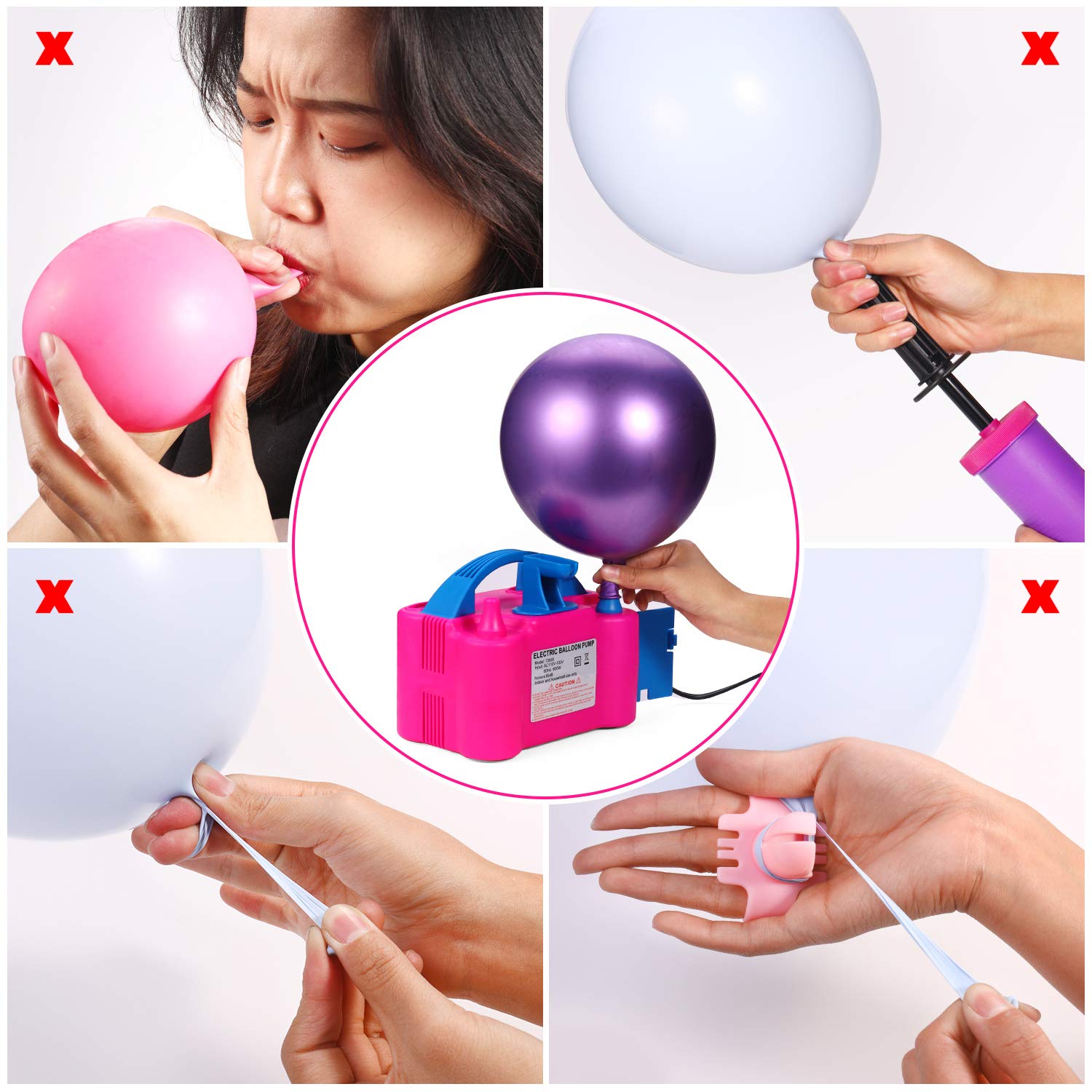 PCFING Electric Air Balloon Pump and Balloon Tying Tool in One, Portable Dual Nozzle Electric Balloon Blower Air Pump Balloons Inflator with Tying Tool on Pump for Decoration, Party and Save Time