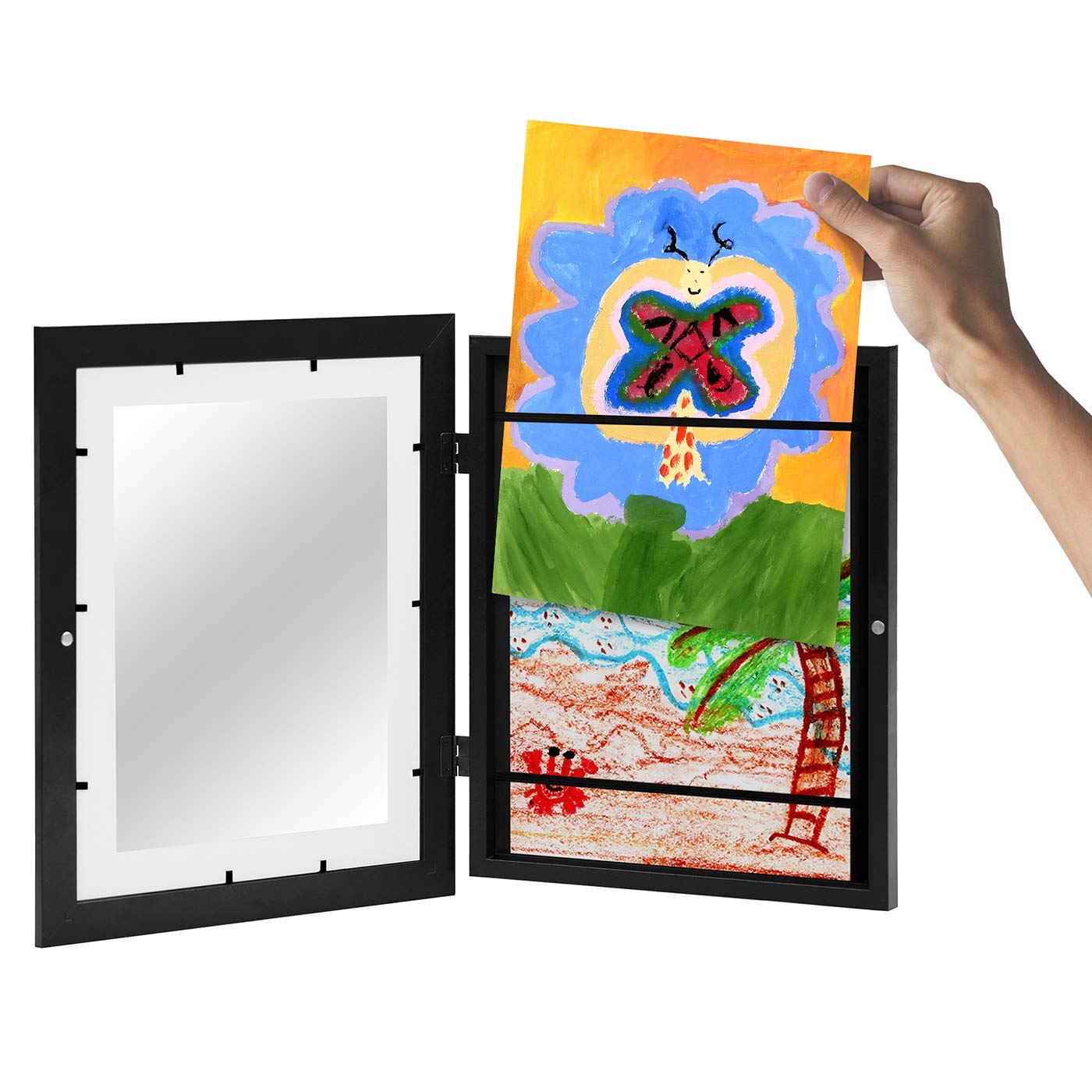 Americanflat 10x12.5 Kids Artwork Picture Frame in Black- Displays 8.5x11 With Mat and 10x12.5 Without Mat - Composite Wood with Shatter Resistant Glass - Horizontal and Vertical Formats