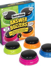 Learning Resources Recordable Answer Buzzers, Personalized Sound Buzzer, Recordable Buttons, Perfect for Game Nights, Set of 4, Ages 3+
