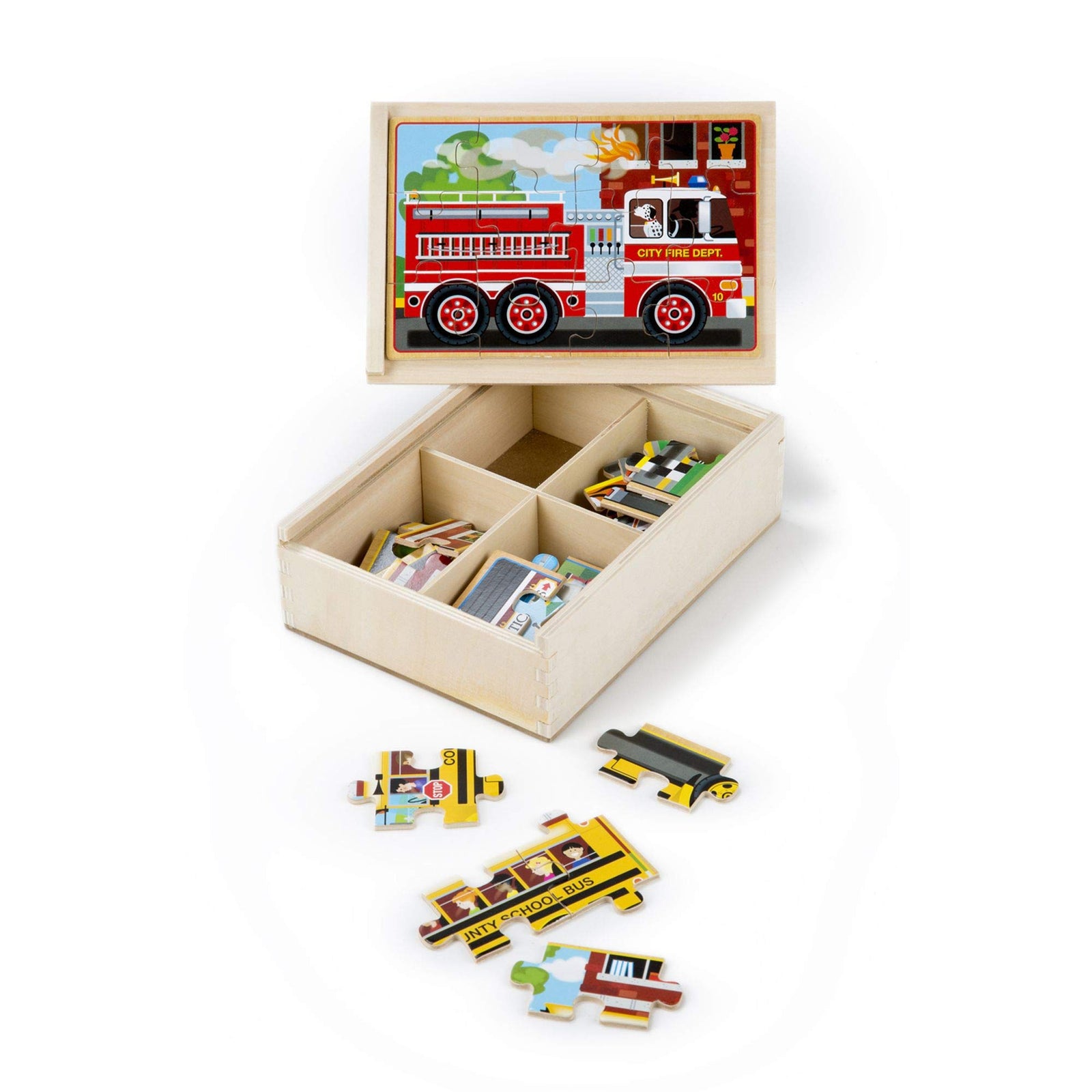 Melissa & Doug Vehicles 4-in-1 Wooden Jigsaw Puzzles in a Storage Box (48 pcs)