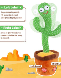 Kids Dancing Cactus Toys for Baby Boys and Girls, Talking Sunny Cactus Toy Electronic Plush Toy Singing, Record & Repeating What You Say with 120 English Songs and LED Lighting for Home Decor
