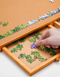 Bits and Pieces - The Original Jumbo 1500 pc Wooden Puzzle Plateau-Smooth Fiberboard Work Surface - Four Sliding Drawers Complete This Puzzle Storage System
