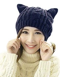 Amberetech Cute Woollike Knitted CAT Kitty Ears Women Lady Girl Headgear Crochet Hats
