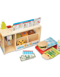 Melissa & Doug Wooden Slice & Stack Sandwich Counter with Deli Slicer – 56-Piece Pretend Play Food Pieces

