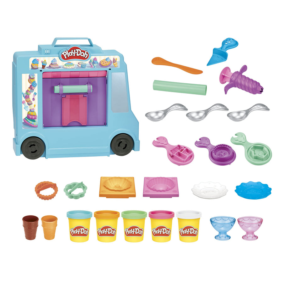 Play-Doh Ice Cream Truck Playset, Pretend Play Toy for Kids 3 Years and Up with 20 Tools, 5 Modeling Compound Colors, Over 250 Possible Combinations