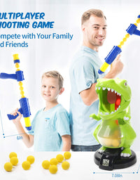 EagleStone Dinosaur Shooting Toys for Boys, Kids Target Shooting Games w/ Air Pump Gun Birthday Party Supplies & LCD Score Record, Sound, 24 Foam Balls Electronic Target Practice Gift for Toddlers
