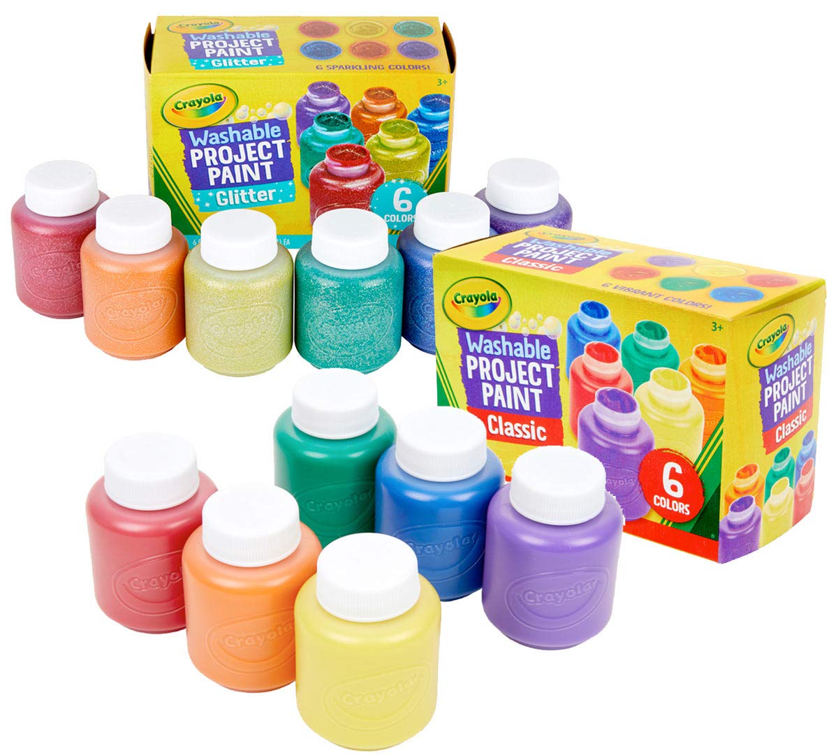 Crayola Washable Kids Paint, 12 Count, Amazon Exclusive, Gift, Assorted and Glitter