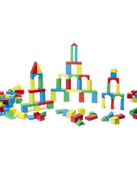 Melissa & Doug Wooden Building Blocks Set - 100 Blocks in 4 Colors and 9 Shapes
