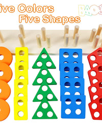 Montessori Toys for 1 to 3-Year-Old Boys Girls Toddlers, Wooden Sorting & Stacking Toys for Toddlers and Kids Preschool, Educational Toys, Color Recognition Stacker Shape Sorter, Learning Puzzles Gift
