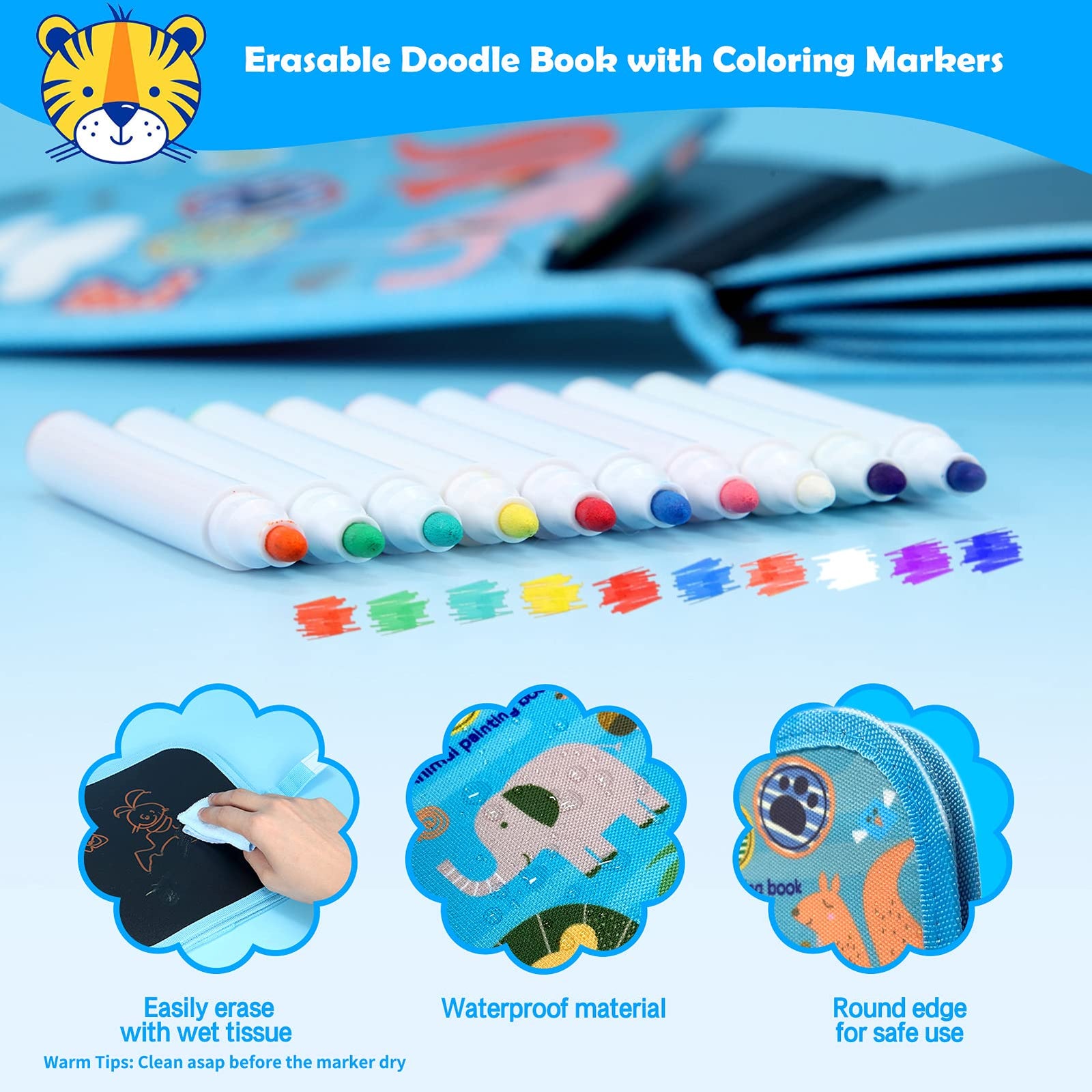 Kids Erasable Doodle Book Set - Toddlers Activity Toys Reusable Drawing Pads, Preschool Travel Art Toy Scribbler Board for Road Trip Car Game Writing Painting Set, Gift for Boys Girls Age 3,4,5,6