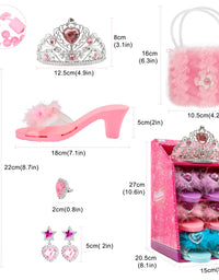 Jaolex Princess Toddler Dress Up Shoes and Pretend Jewelry Toys Set -3 Pairs of Shoes with Tiara Crown Earrings Necklaces Ring Handbag Role Play Collection Shoes Set for Girls Aged 3-6 Years Old
