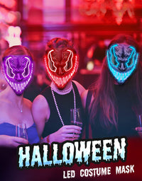 2 Pack Light Up Halloween Mask Scary Costume LED Mask with 3 lighting Modes for Masquerade Cosplay Club Party - Halloween Glowing Mask for Men Women Kids…

