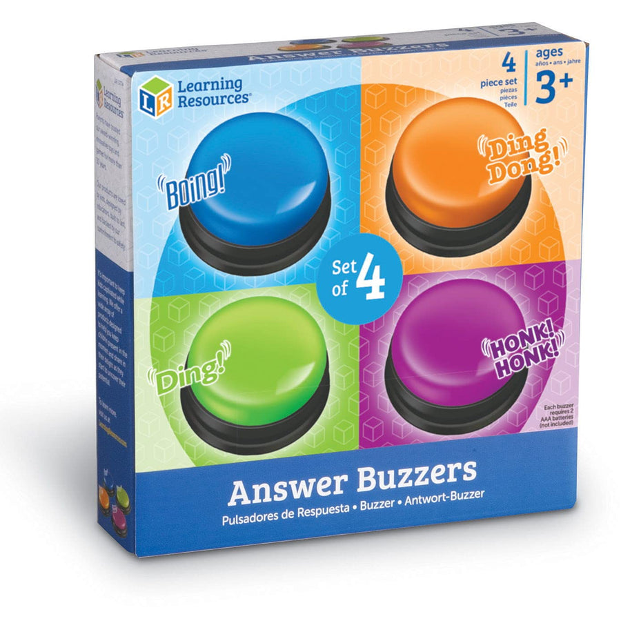 Learning Resources Answer Buzzers, Set of 4 Assorted Colored Buzzers, Game Show Buzzers, 3-1/2in, Multicolor, Ages 3+