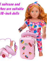 18 Inch Doll Travel Play Set - Doll Accessories with Carry on Suitcase Luggage, 3 Sets of Doll Clothes, Doll Travel Gear Play Set Fit for American Girl
