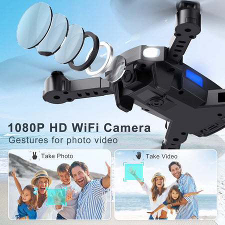 SANROCK H859 Drone with 1080P HD Camera for Adults Kids Beginners, Foldable Mini Drones Toys Gifts WiFi FPV RC Quadcopters with Voice Control, Gesture Control, Circle Fly, 3D Flip, 2 Batteries