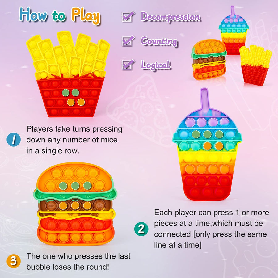 iTechjoy Fidget Toys Set, Bubble Popping Push Popper Sensory Fidget Toys, Pop On Its Stress Relief Toy Popits for Autism,ADD,ADHD, Educational Game Toy for Kids Adults,Hamburger&Fries&Coke Cup Shapes