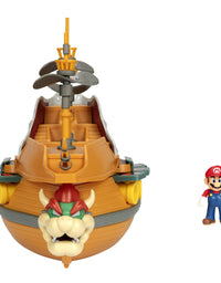 Super Mario Deluxe Bowser's Air Ship Playset with Mario Action Figure – Authentic In-Game Sounds & Spinning Propellers
