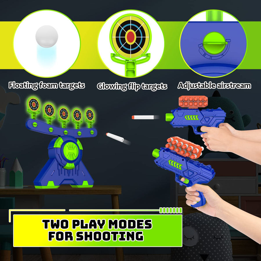 Shooting Games Toy Gift for Age 4, 5, 6, 7, 8, 9, 10+ Years Old Kids, Glow in The Dark Boy Toy Floating Ball Targets with Foam Dart Toy Blaster, 10 Balls 5 Targets, Compatible with Nerf Toy Blaster