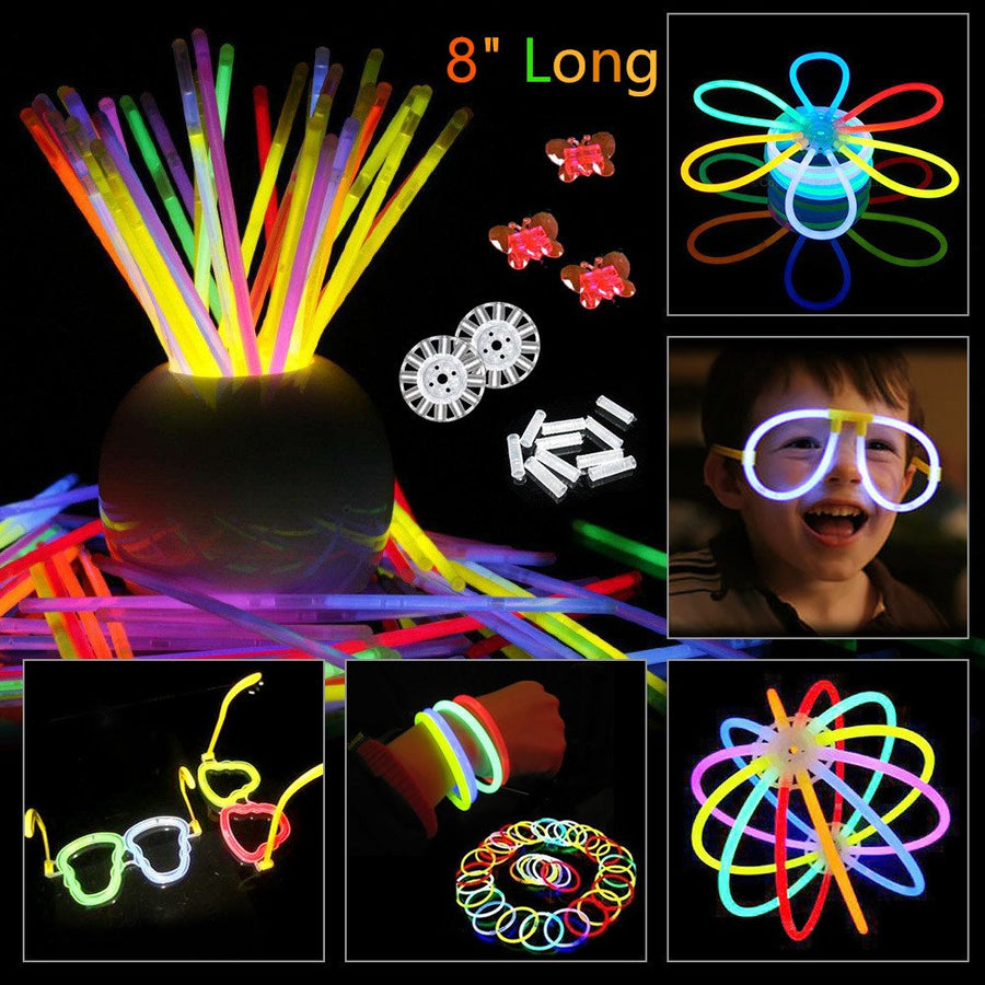 BUDI 200 Glow Sticks 467Pcs Glow Party Favors for Kids/Adults: 200 Glowsticks Party Packs 7 colors & Connectors for Glow Necklace, Flower Balls, Luminous Glasses and Triple/Butterfly Bracelets