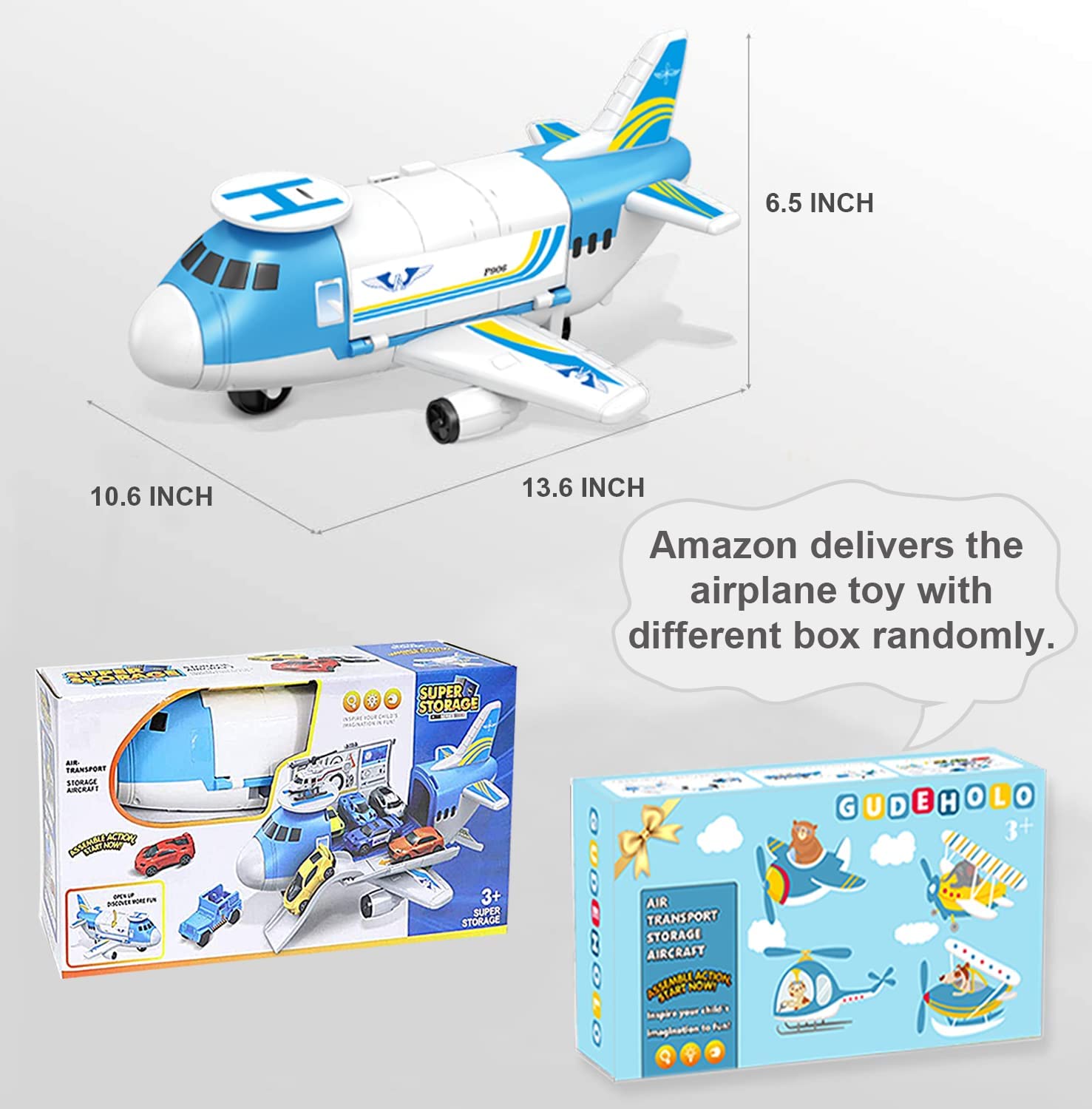 GUDEHOLO Airplane Toy, Transport Cargo Airplane Car Toy Play Set for 3 4 5 Year Old Boy and Girls, Take Apart Plane Aeroplane Toys, Gift for Kids