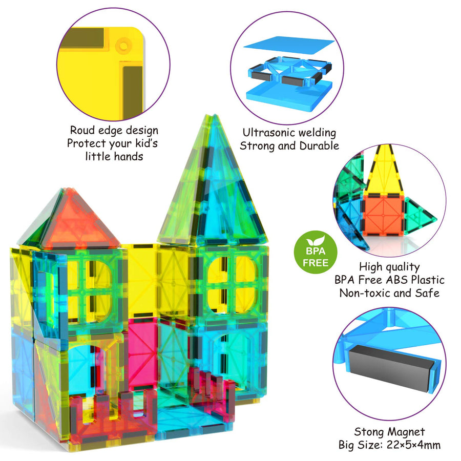 Jasonwell 65 PCS Magnetic Tiles Building Blocks Set for Boys Girls Preschool Educational Construction Kit Magnet Stacking Toys for Kids Toddlers Children 3 4 5 6 7 8 Year Old