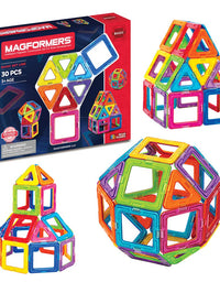 Magformers Basic Set (30 pieces) magnetic building blocks, educational magnetic tiles, magnetic building STEM toy - 63076 , Rainbow
