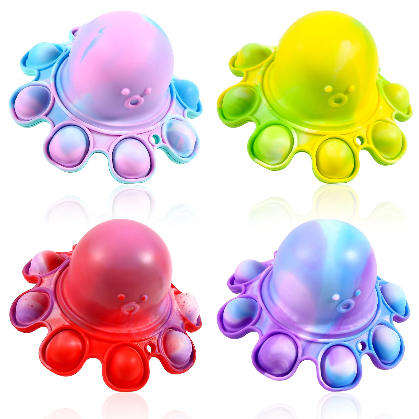 DUNYPOOD Octopus Pop Fidget Toy 4 Pack, Tie-dye Push Bubble Reversible Fidget Toys Keychain, Sensory Keychain Fidget Pack, Stress Relief Portable Mini Pop Keychain for Kids Autism ADHA