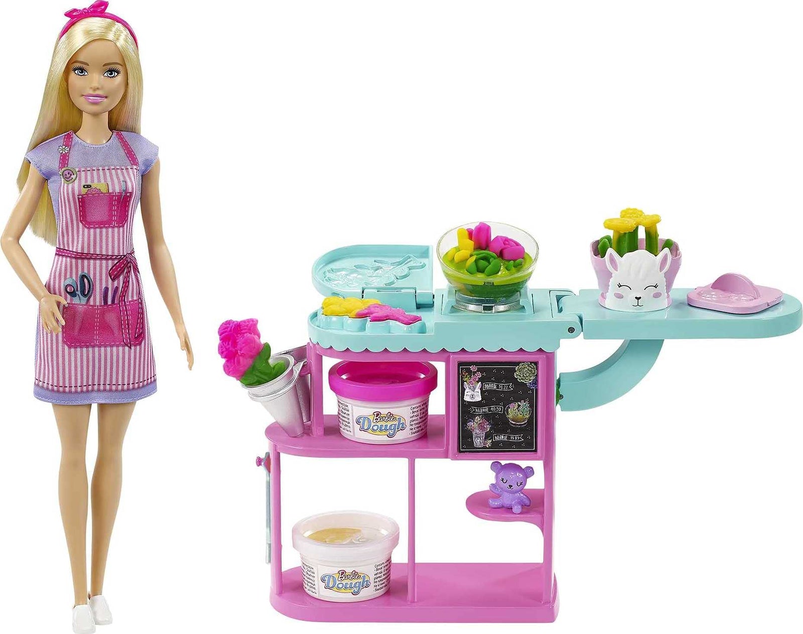 Barbie Florist Playset with 12-in Blonde Doll, Flower-Making Station, 3 Dough Colors, Mold, 2 Vases & Teddy Bear, Great Gift for Ages 3 Years Old & Up