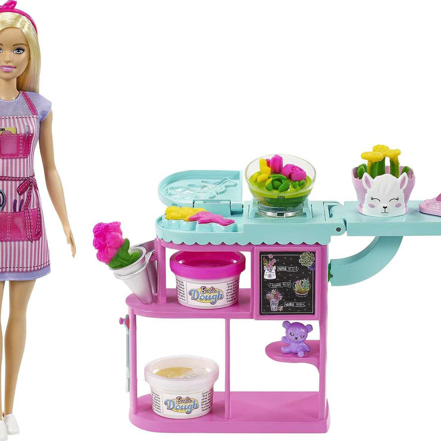 Barbie Florist Playset with 12-in Blonde Doll, Flower-Making Station, 3 Dough Colors, Mold, 2 Vases & Teddy Bear, Great Gift for Ages 3 Years Old & Up