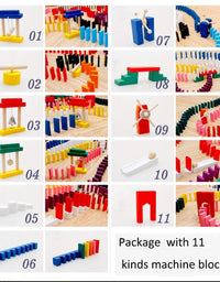 Lewo 1000 PCS Dominoes Set for Kids Wooden Building Blocks Bulk Dominoes Racing Tile Games with Extra 11 Add-on Blocks and Storage Bag
