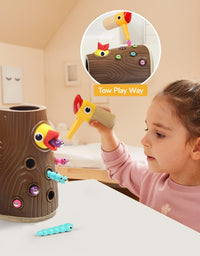 TOP BRIGHT Fine Motor Skills Toy for 2 3 Year Olds Girls and Boys Gifts - Montessori Toddlers Toy Magnetic Game, Sensory, Feeding, Preschool Learning Toys - Hungry Woodpecker Toy

