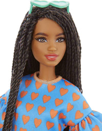 Barbie Fashionistas Doll # 172 , Heart Print Matching Top & Shorts & Twisted Hairstyle Toy for Kids 3 to 8 Years Old
