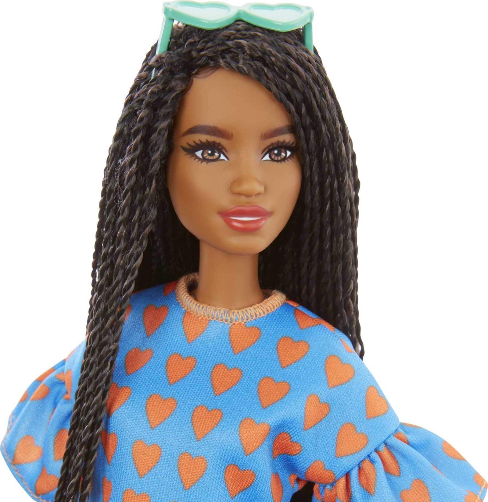 Barbie Fashionistas Doll # 172 , Heart Print Matching Top & Shorts & Twisted Hairstyle Toy for Kids 3 to 8 Years Old
