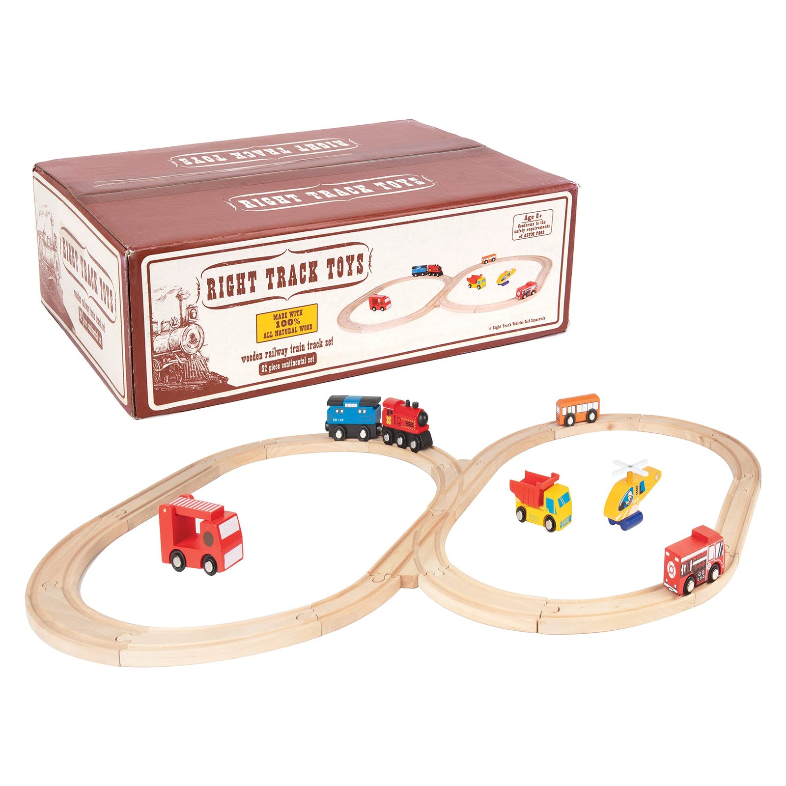 Wooden Train Track 52 Piece Set - 18 Feet Of Track Expansion And 5 Distinct Pieces - 100% Compatible with All Major Brands Including Thomas Wooden Railway System - by Right Track Toys