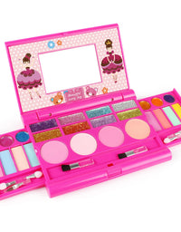 Tomons Kids Washable Makeup Kit, Fold Out Makeup Palette with Mirror, Make Up Toy Cosmetic Kit Gifts for Girls - Safety Tested- Non Toxic, Pink
