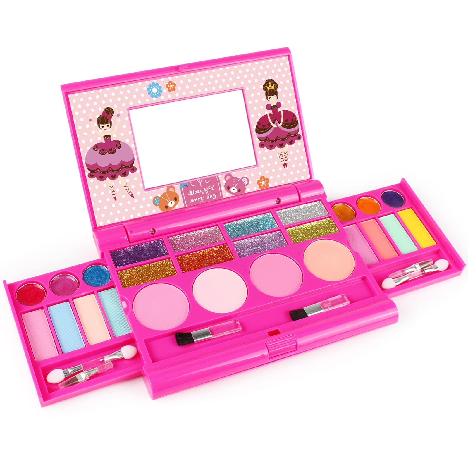 Tomons Kids Washable Makeup Kit, Fold Out Makeup Palette with Mirror, Make Up Toy Cosmetic Kit Gifts for Girls - Safety Tested- Non Toxic, Pink