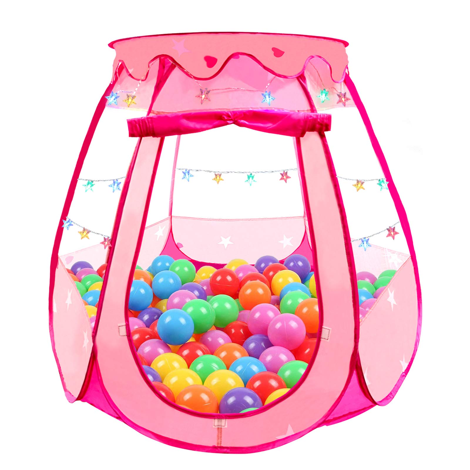 Tikolus Pop Up Princess Tent with Colorful Star Lights, Toys for 1 2 3 Year Old Girls Birthday Gift, Foldable Ball Pit with Carrying Bag, Indoor Outdoor Play Tent for Kids (Balls Not Included)