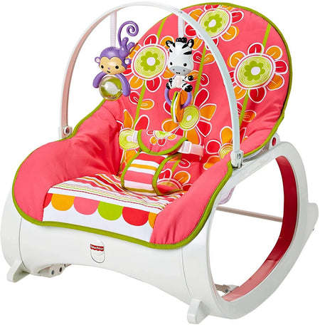 Fisher-Price Infant-to-Toddler Rocker Floral Confetti, stationary baby seat and rocking chair with toys