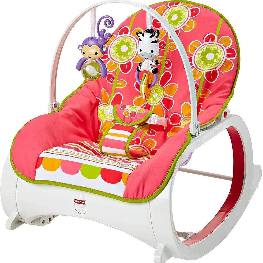 Fisher-Price Infant-to-Toddler Rocker Floral Confetti, stationary baby seat and rocking chair with toys