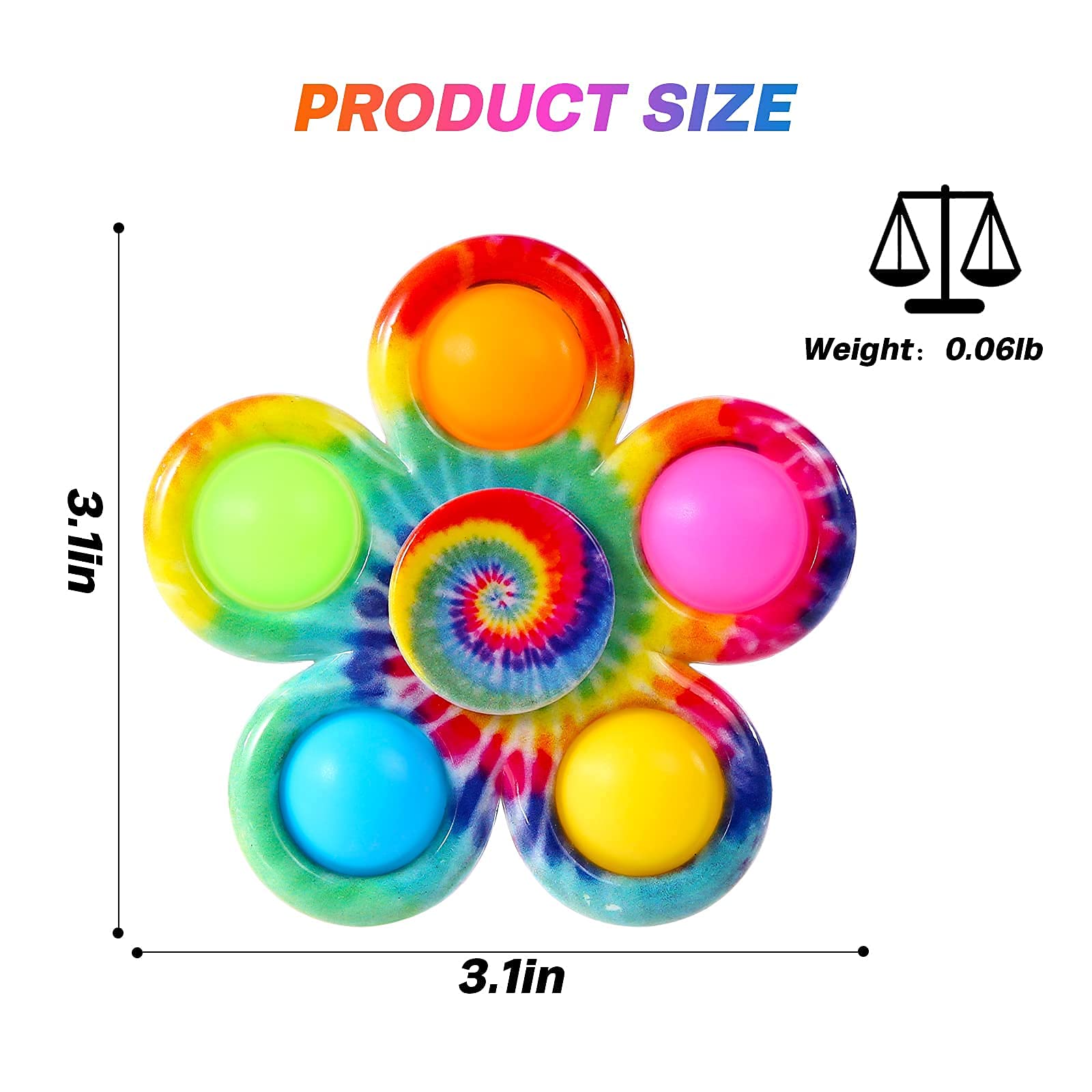 Effacera Pop Fidget Spinner Toys 4 Pack, Tie-Dye Popper Pop Bubble Spinner Set, Party Favors Sensory Fidget Bulk Pack Toys, Pop Hand Spinners, for Kids Teen Girl or Boy