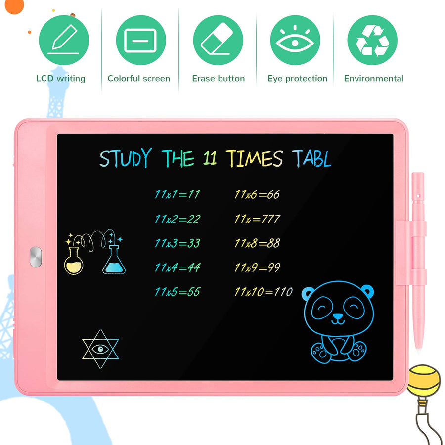 TEKFUN LCD Writing Tablet Doodle Board, 10inch Colorful Drawing Tablet Writing Pad, Girls Gifts Toys for 3 4 5 6 7 Year Old Girls Boys (Pink)
