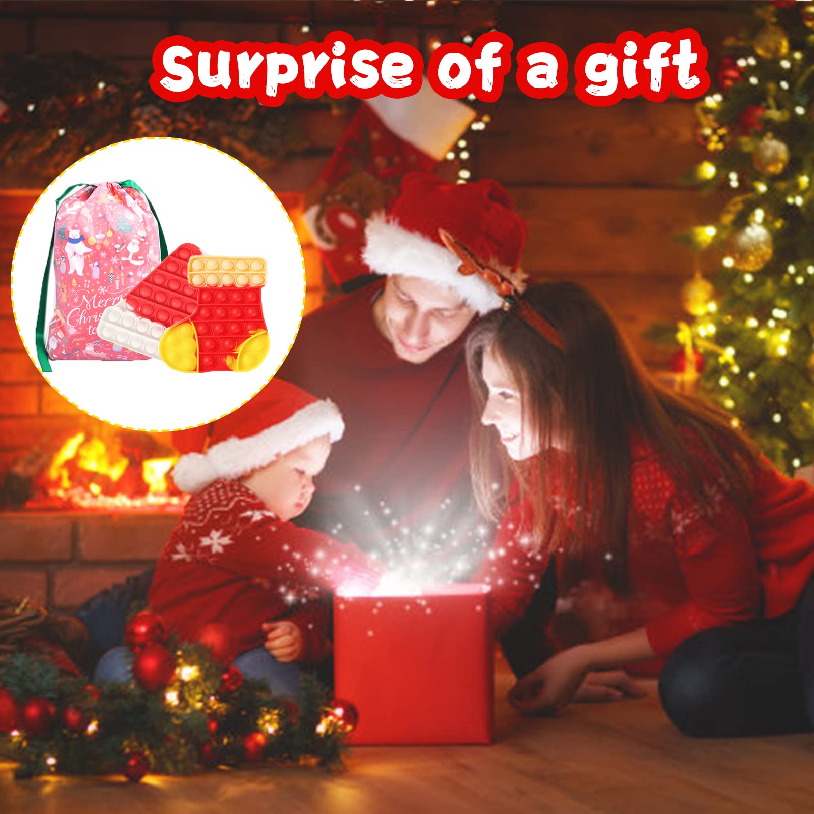 6Pack Christmas Pop Fidget Toys Pack for Kids Girls Boys with 2 Keychain its Push Bubble Sensory Toy Poppers Christmas Stockings Party Gifts Stress Autism Relief for Adults