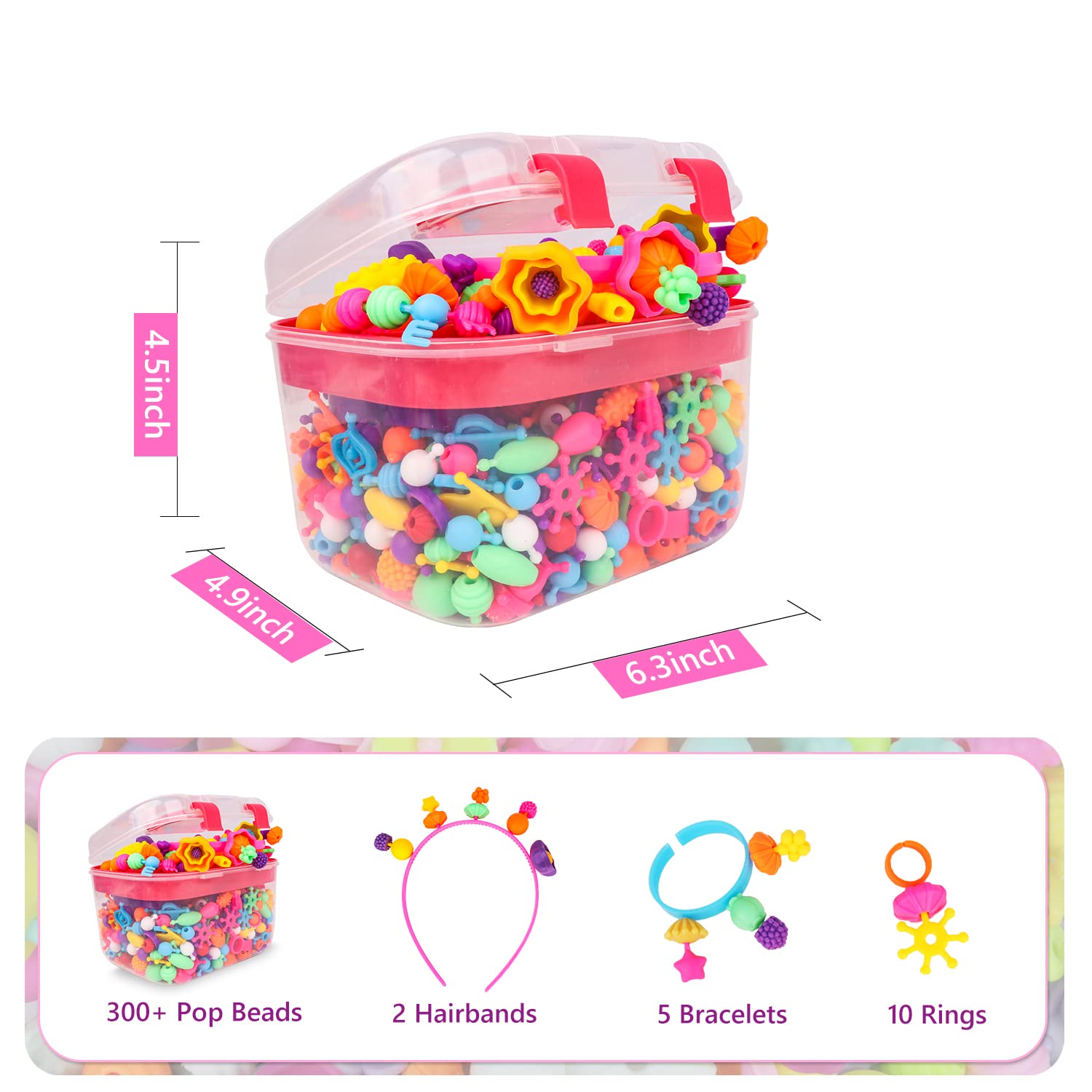 Pop Beads - 550+Pcs DIY Jewelry Making Kit for Toddlers 3, 4, 5, 6, 7 ,8 Year Old, Kids Pop Snap Beads Set to Make Hairband, Necklaces, Bracelets, Rings and Art & Crafts Creativity Toys for Girls Boys