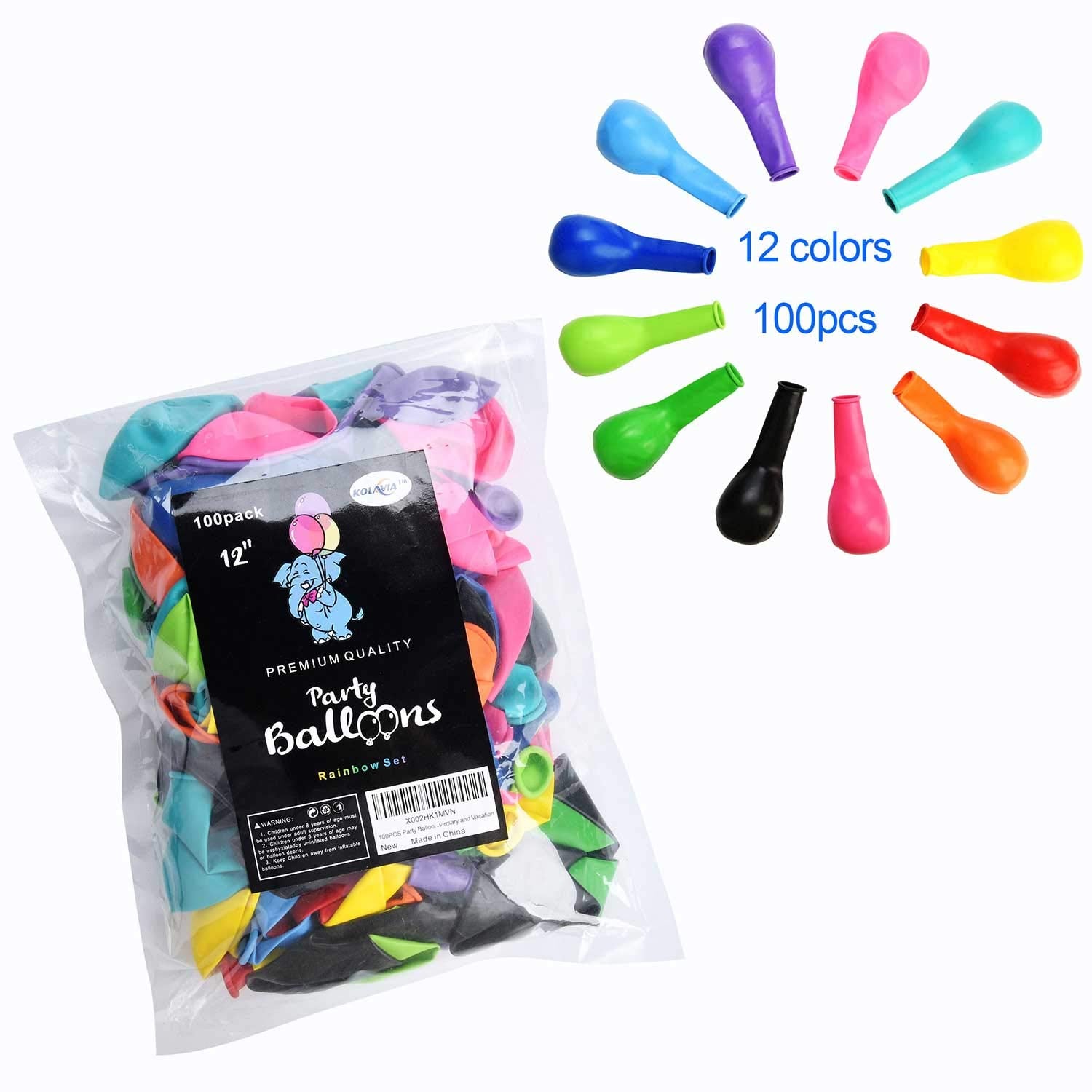 Kolavia 100 PCS Party Balloons, 12 Inches Premium Assorted Colorful Balloons, Bulk Pack of Strong Latex Balloons for Birthday, Party, Christmas, Wedding, Anniversary and Vacation