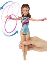 Barbie Dreamhouse Adventures Teresa Spin ‘n Twirl Gymnast Doll, 11.5-inch Brunette, in Leotard, with Accessories
