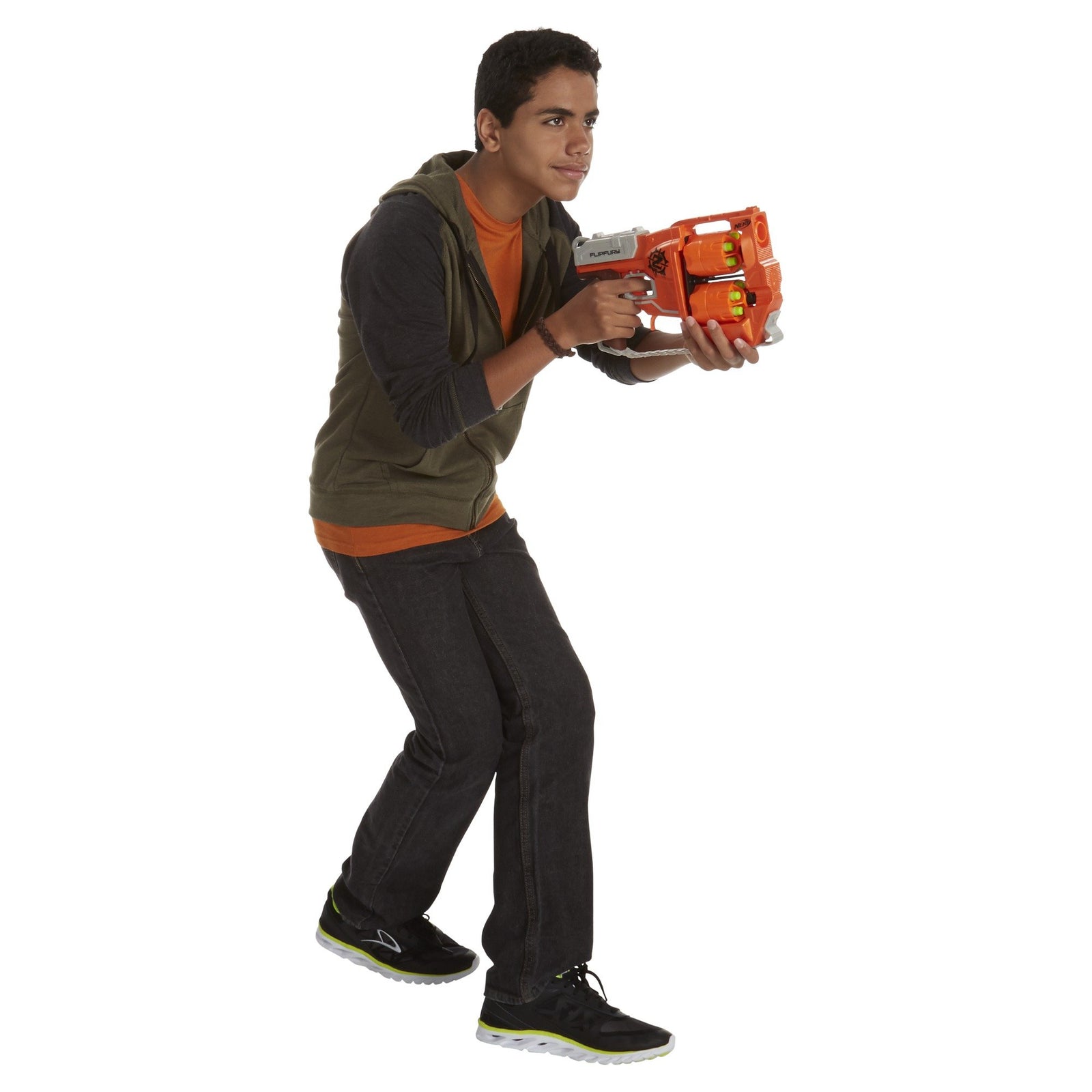 NERF Zombie Strike FlipFury Blaster -- 2 Flipping 6-Dart Drums -- Fire 6 Darts, Flip, Fire 6 More -- 12 Zombie Strike Elite Darts