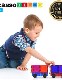 PicassoTiles 2 Piece Car Truck Construction Kit Toy Set Vehicle Educational Magnet Building Tile Magnetic Blocks Puzzle Magnets Toys with Re-Enforced Hitch and Long Bed for Girls Boys Toddler Ages 3+
